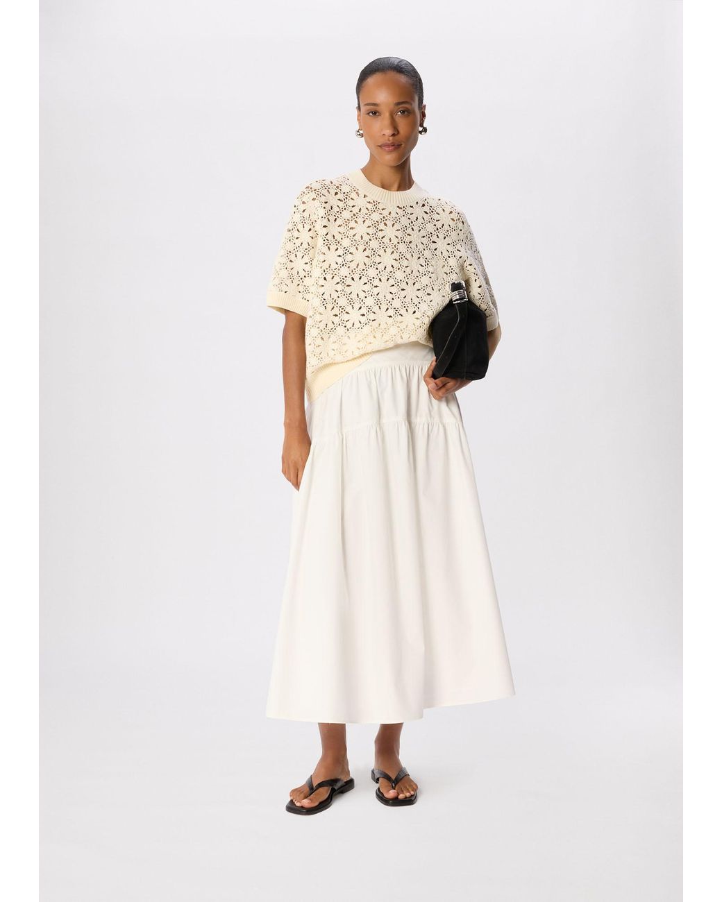 Whistles Natural Cotton Crochet Detail Tshirt