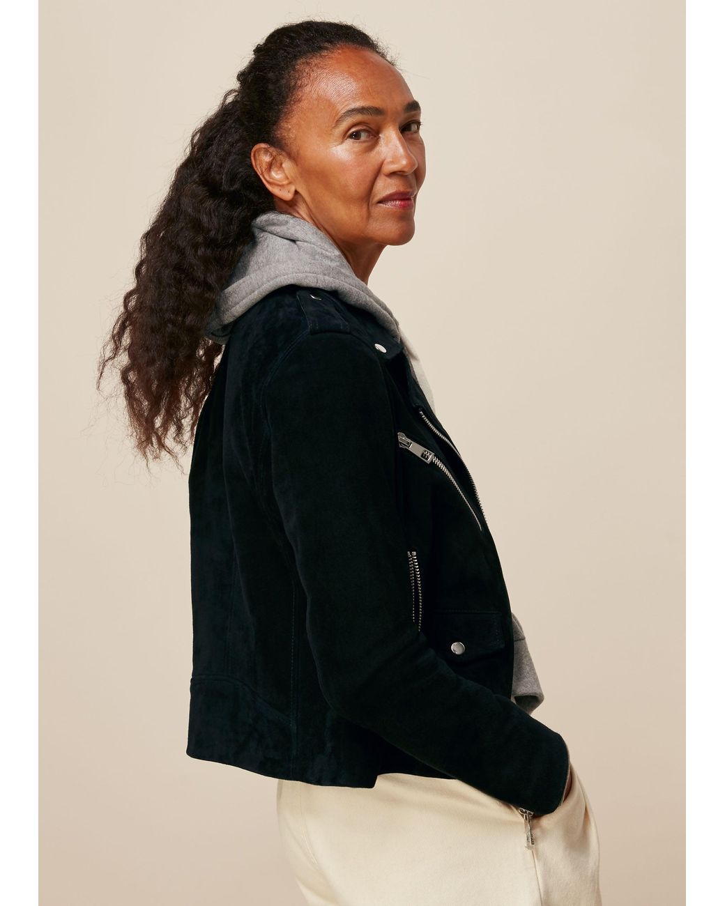 Whistles Black Suede Agnes Leather Jacket