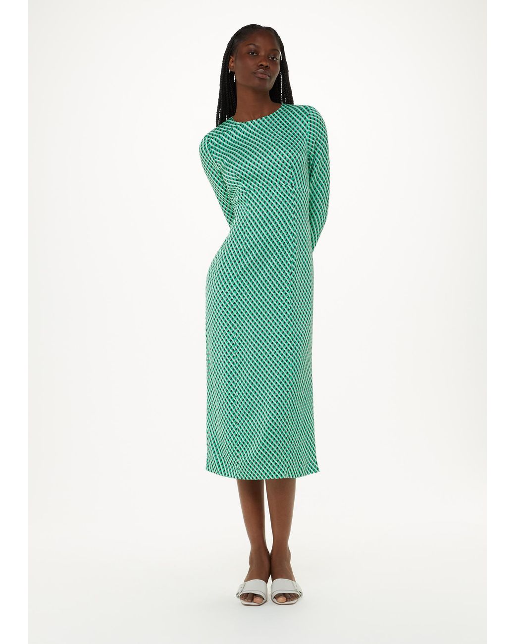 Whistles Green Crosshatch Print Minimal Dress