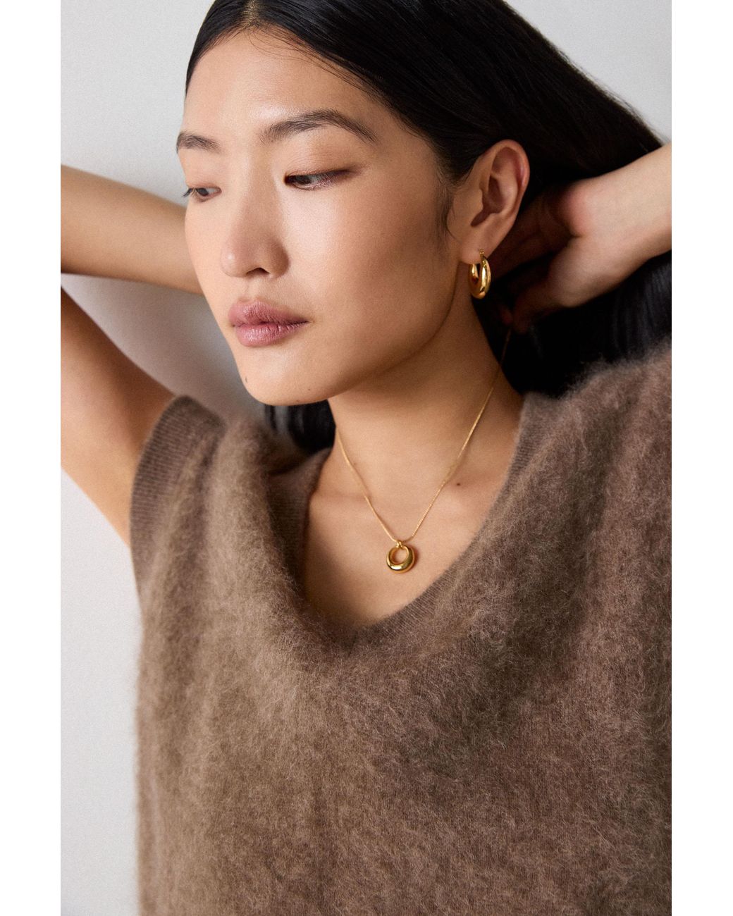 Whistles Brown Curved Pendant Necklace