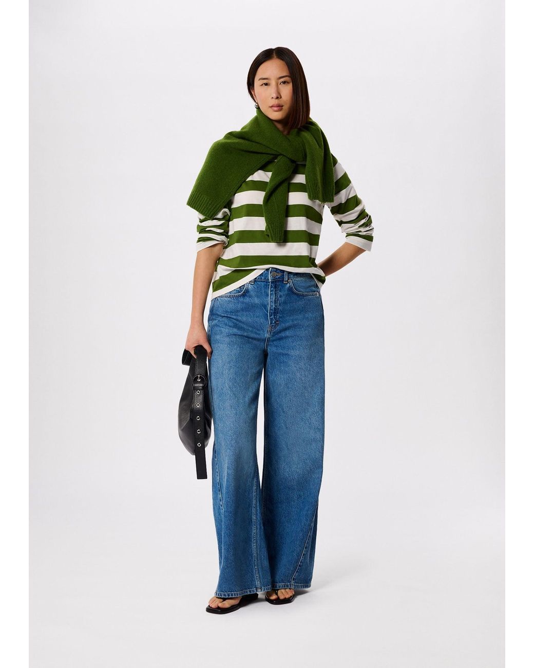 Whistles Green Relaxed Stripe Long Sleeve Tee