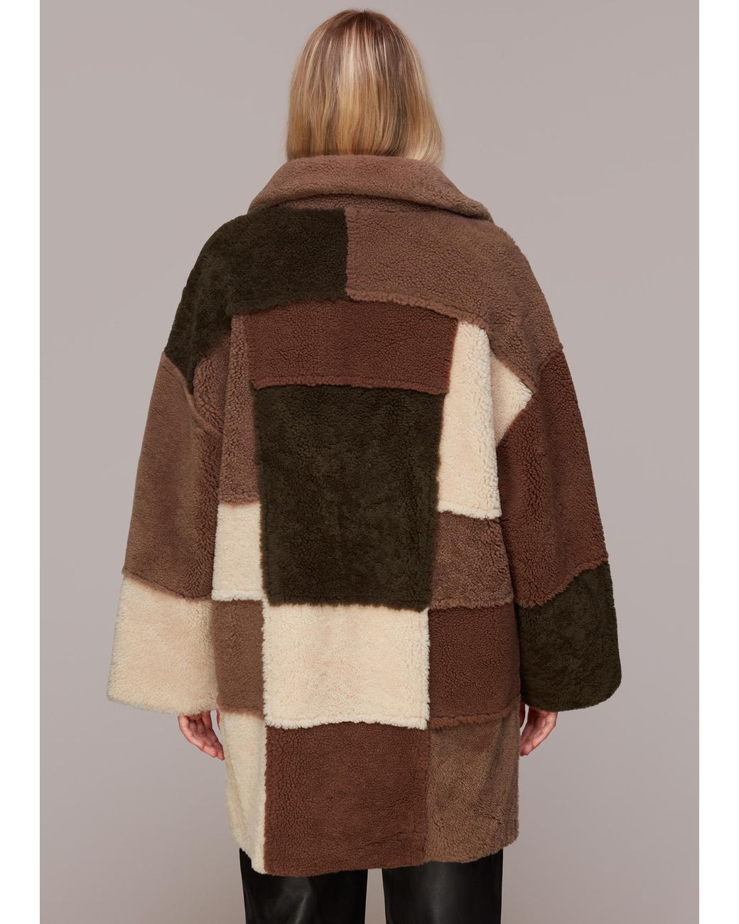 Whistles Brown Reversible Patchwork Coat