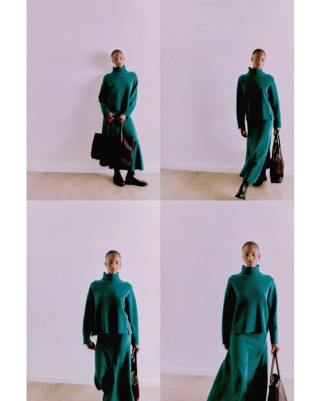 Whistles Green Wool Seam Detail Funnel Knit