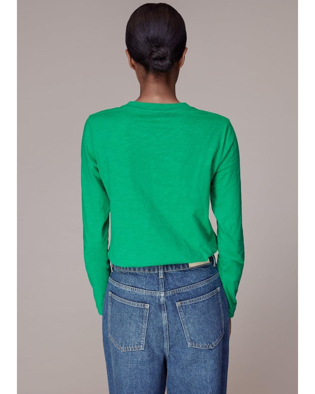 Whistles Green Crew Neck Pocket Top