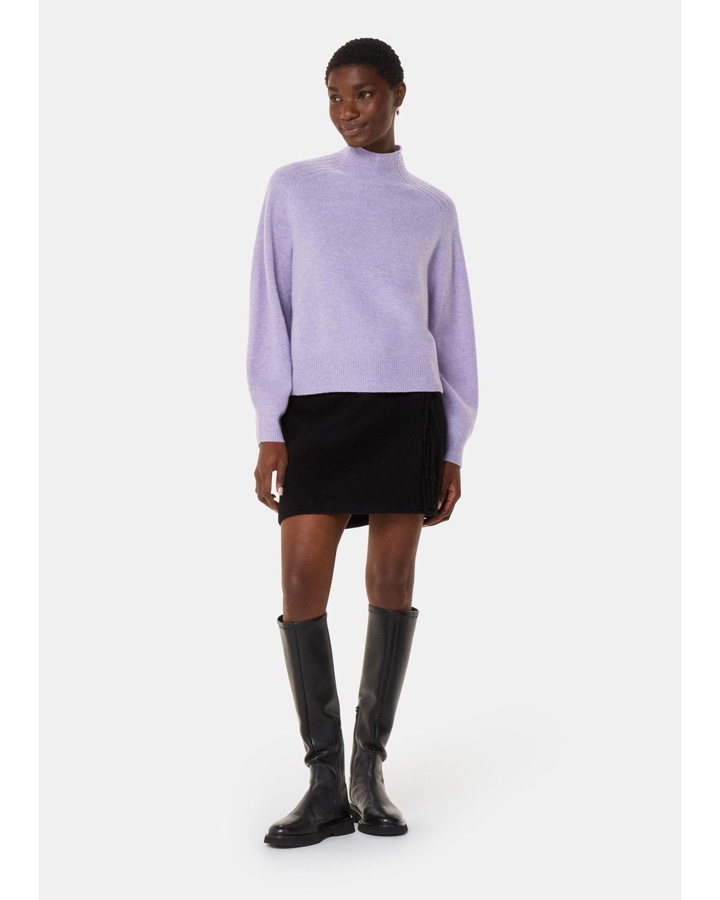 Whistles Purple Wool Funnel Neck Knit