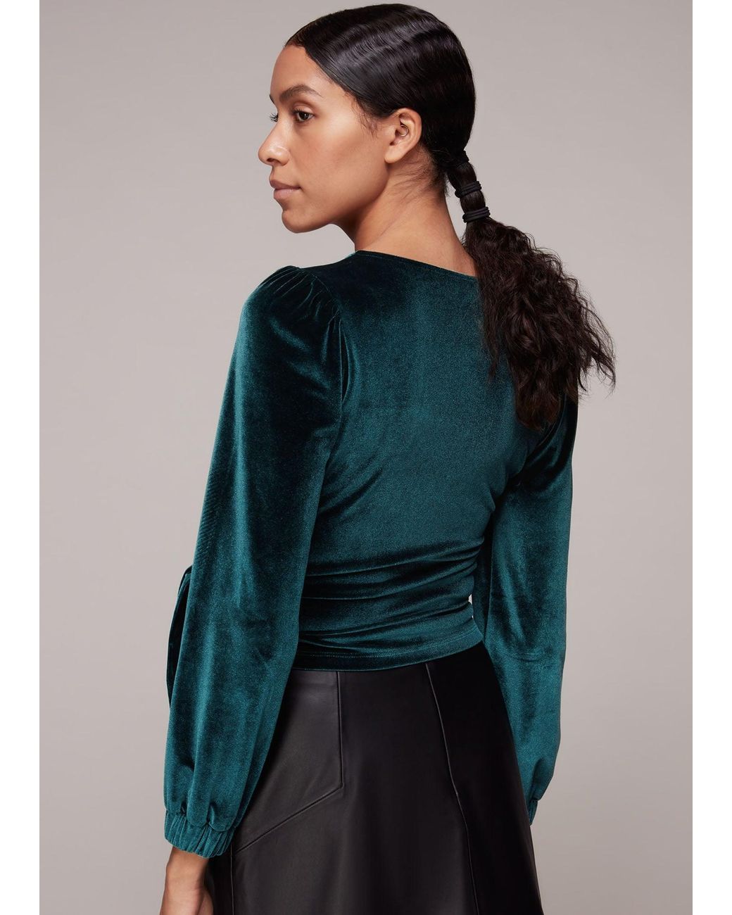 Whistles Blue Velvet V Neck Wrap Top