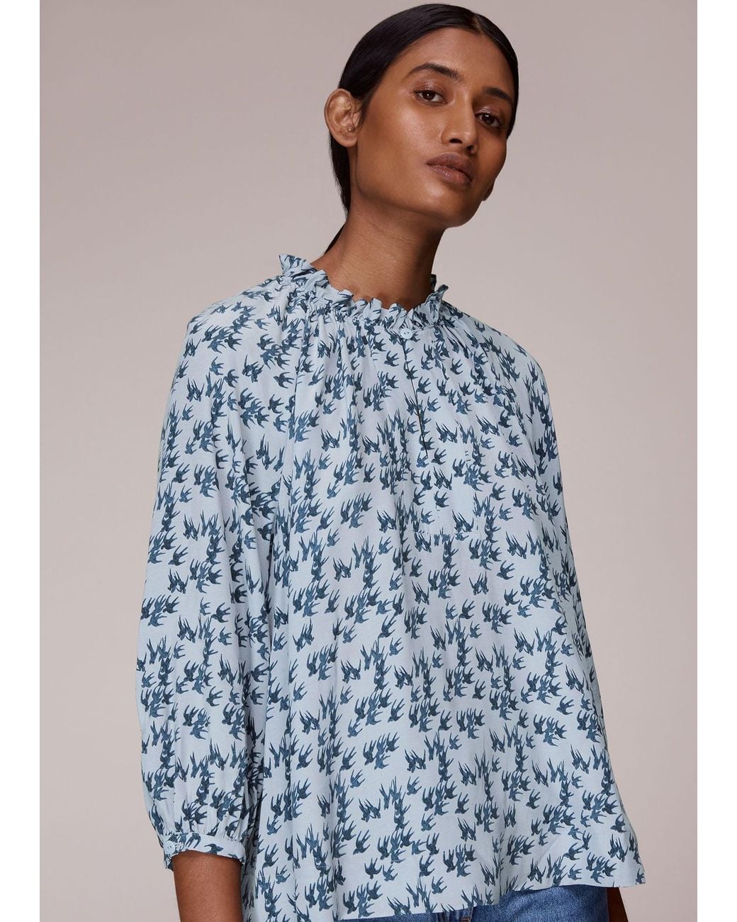 Whistles Blue Beatrix Swallows Print Blouse