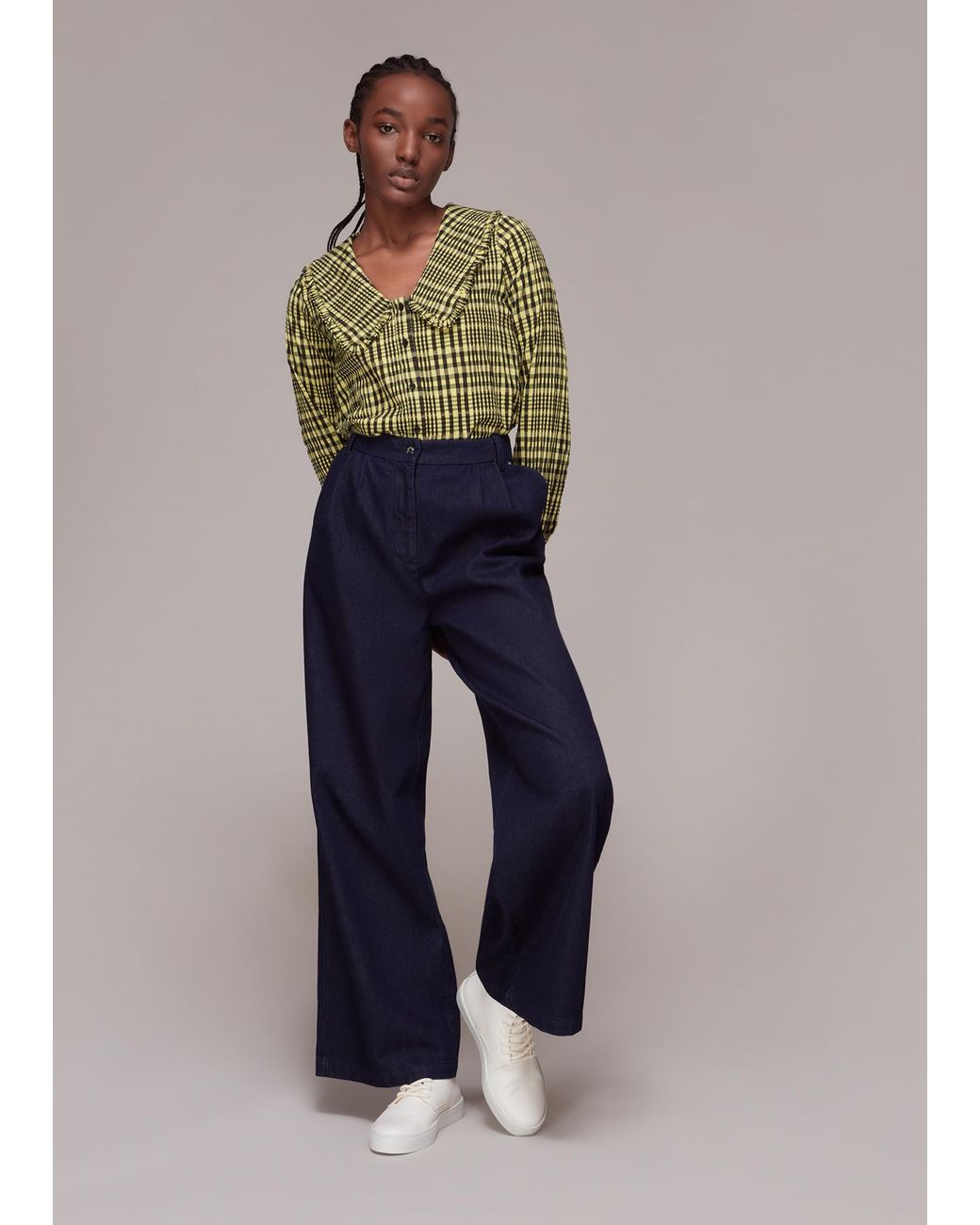 Whistles Blue Masie Collar Detail Check Top