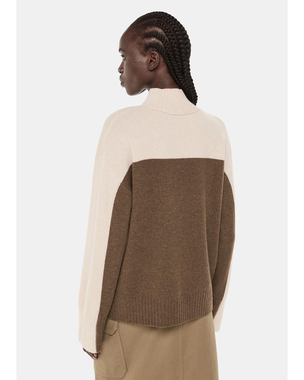 Whistles Brown Wool Colour Block Funnel Neck