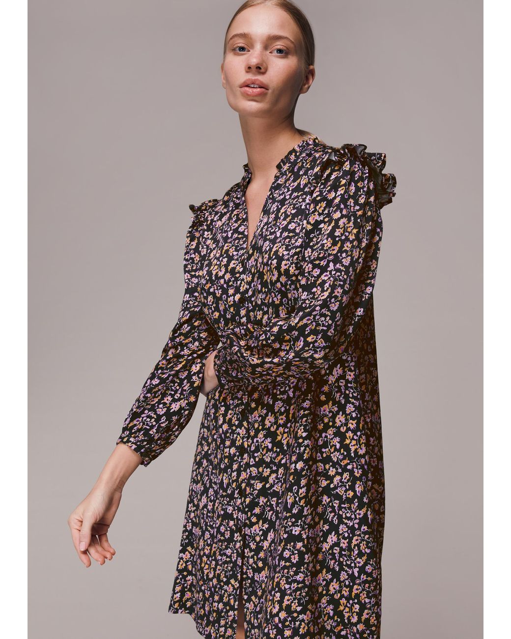 Whistles Gray Trailing Floral Frill Dress