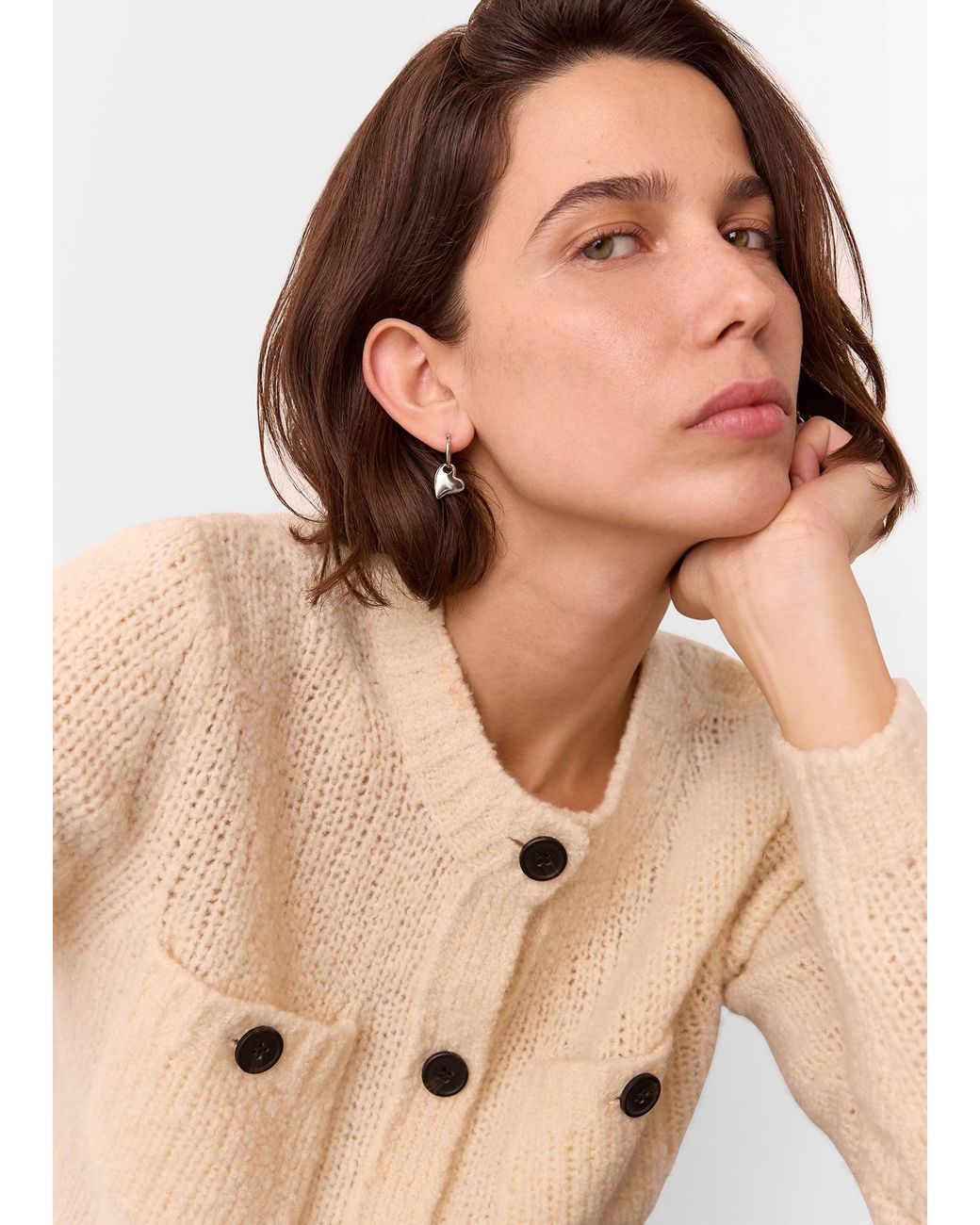 Whistles Natural Curved Heart Huggie Hoop