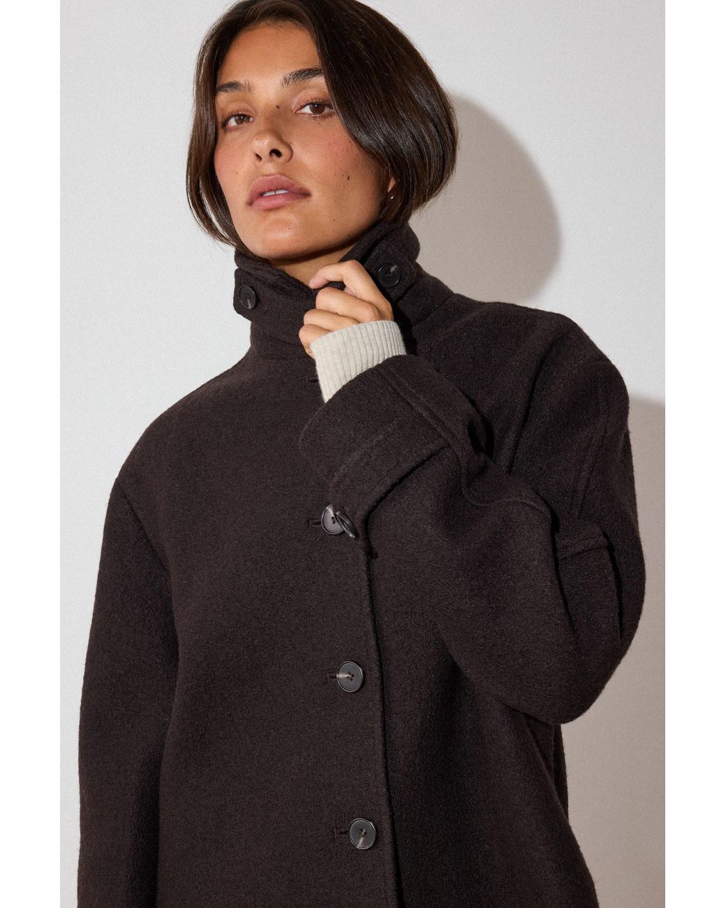 Whistles Brown Short Textured Wool Coat