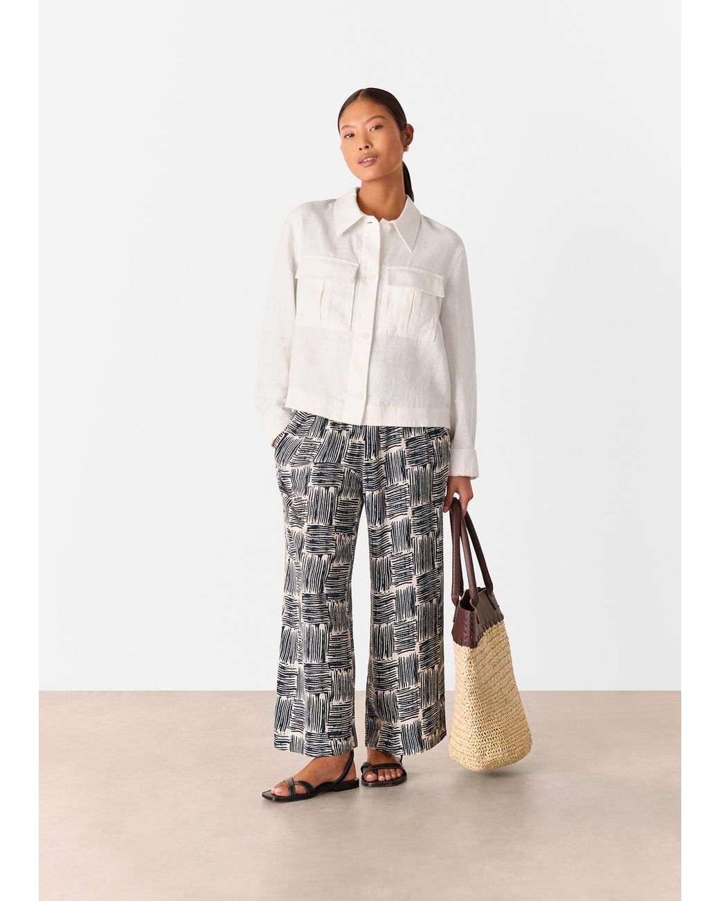 Whistles Multicolor Petite Hatch Squares Cropped Trouser