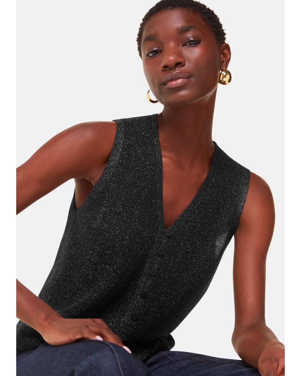 Whistles Black Sparkle Knit Tank