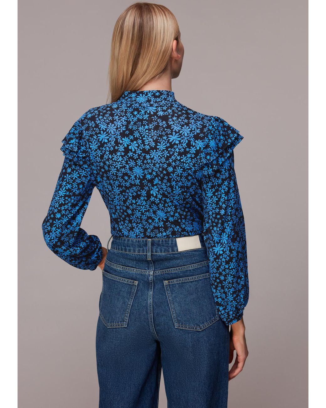 Whistles Blue Boho Frill Shoulder Jersey Top