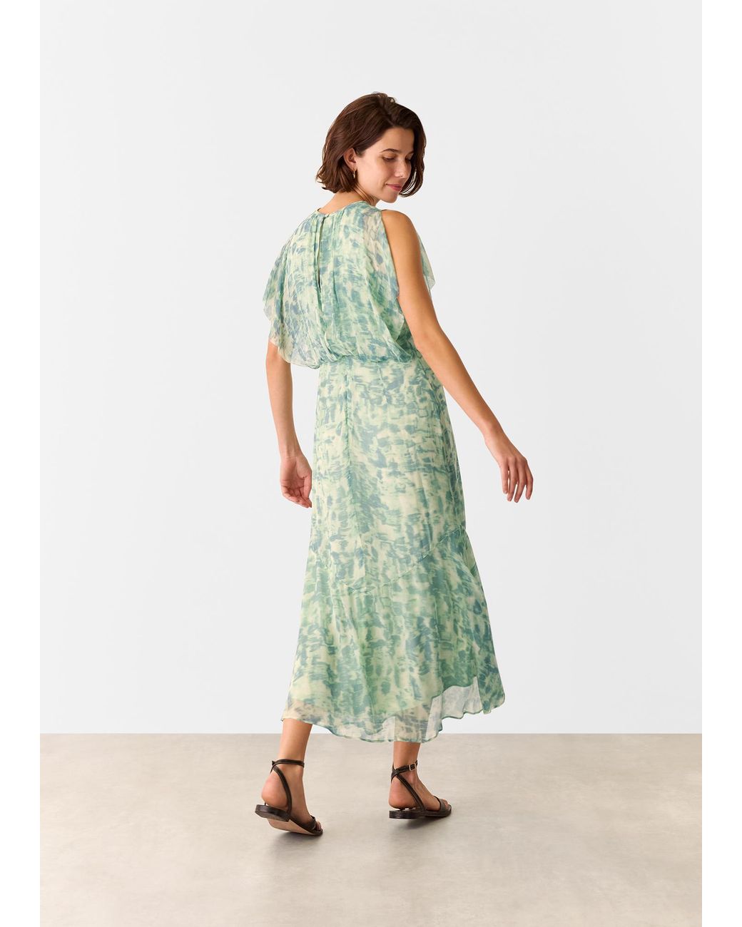 Whistles Green Dashed Brush Marks Midi Dress