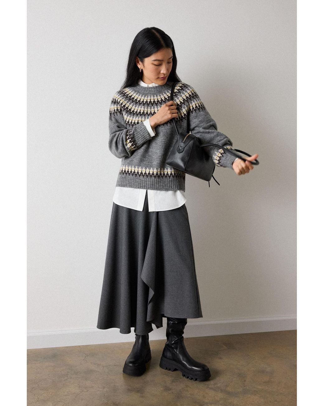 Whistles Black Wool Mix Fairisle Detail Knit