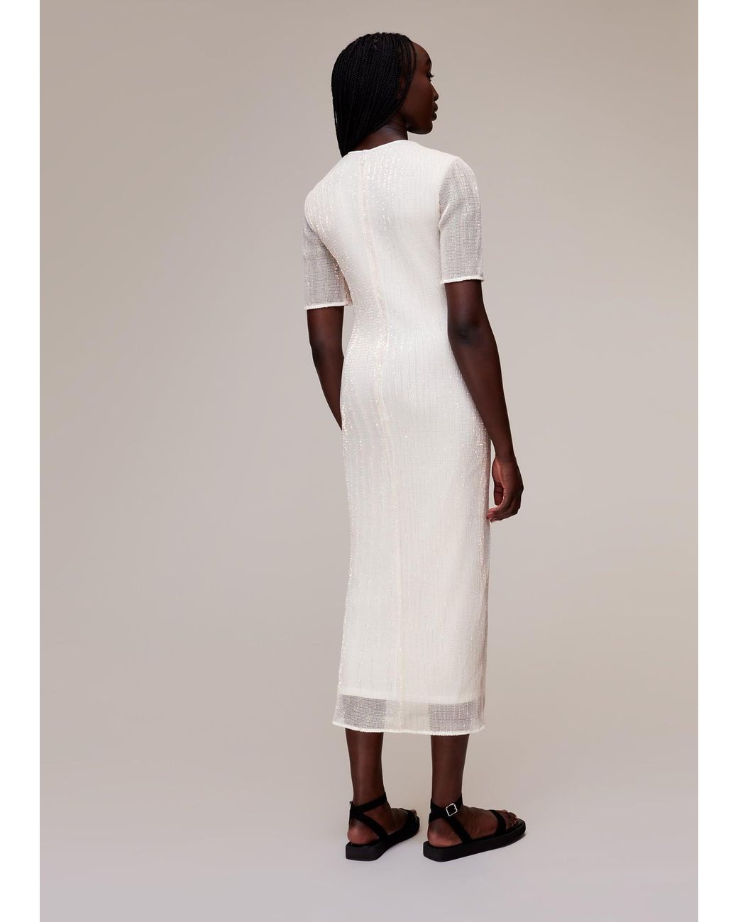 Whistles Natural Keyhole Sequin Midi Dress