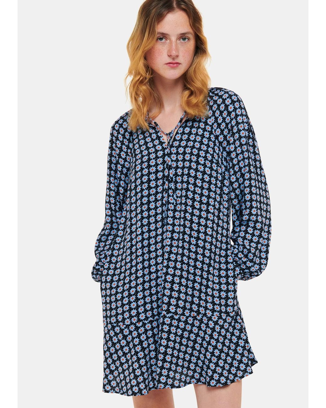 Whistles Blue Floral Dot Flippy Dress