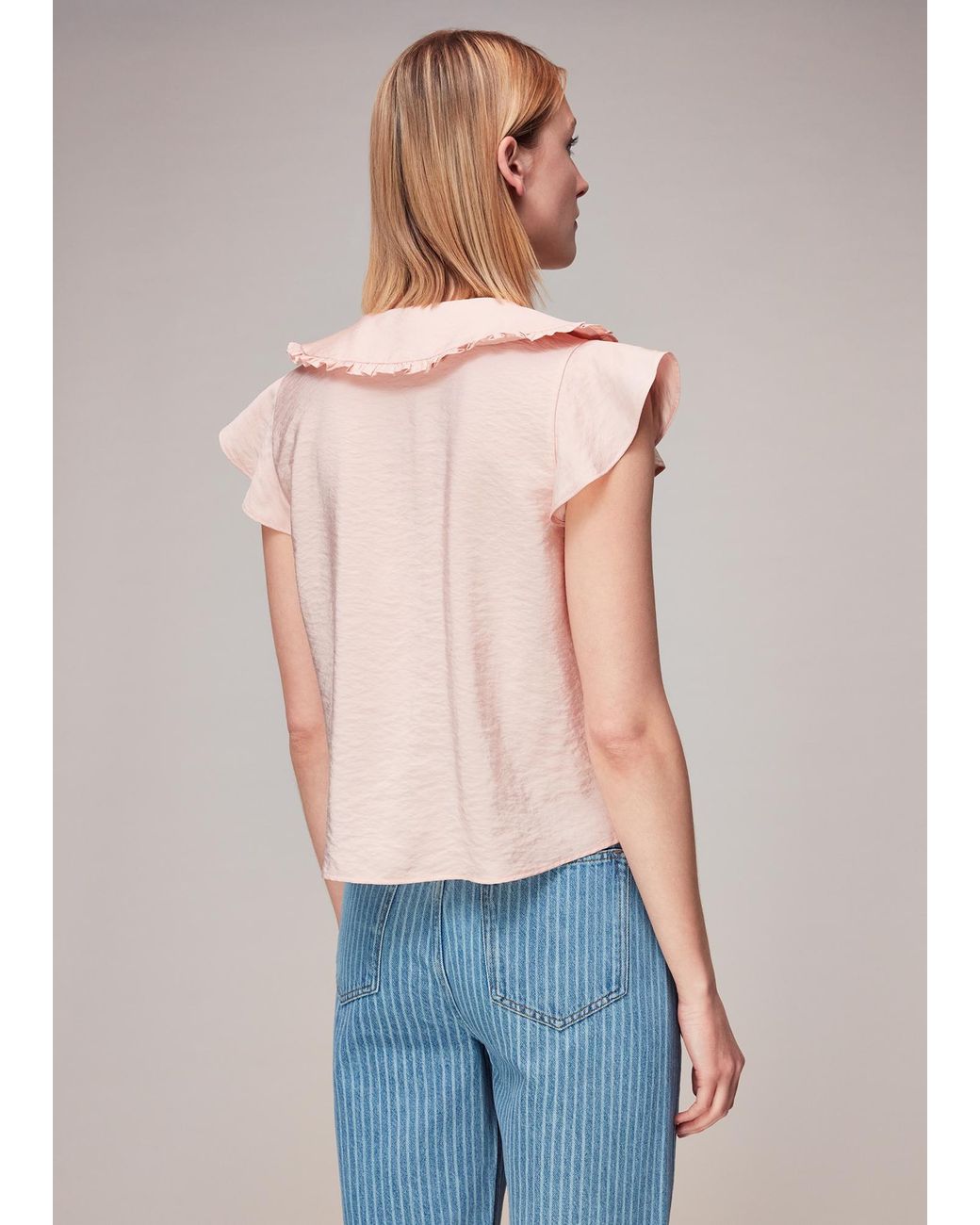 Whistles Natural Short Sleeve Collar Top