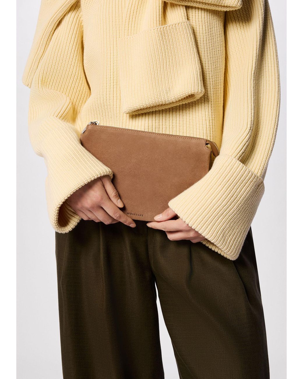 Whistles Natural Elita Suede Pouch Clutch