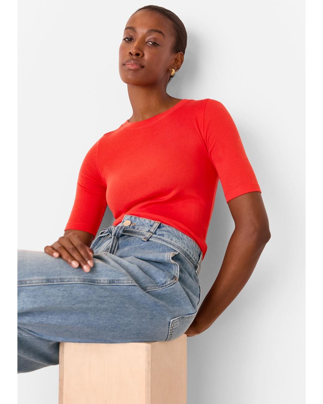 Whistles Red Slim Crew Neck Top