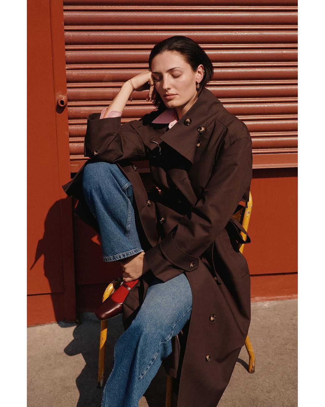 Whistles Black Petite Funnel Neck Trench Coat