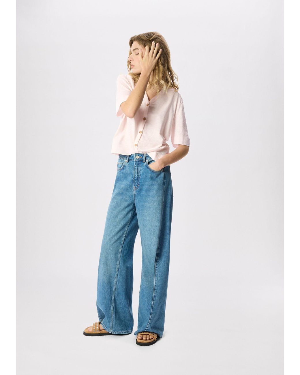 Whistles White Ella V Neck Button Through Tee