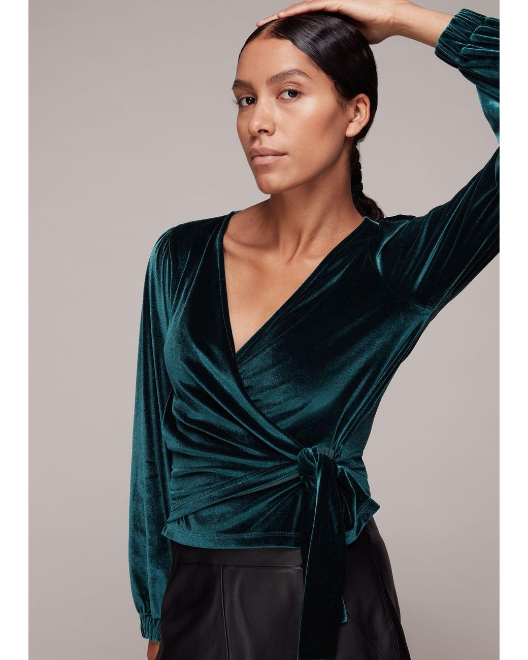 Whistles Blue Velvet V Neck Wrap Top
