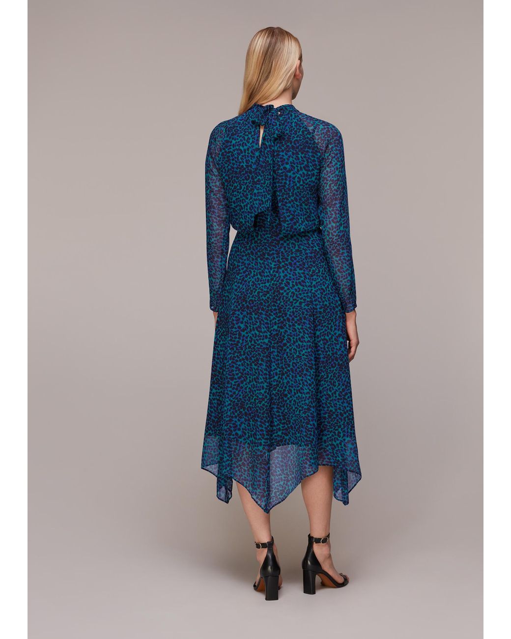 Whistles Blue Forest Leopard Carlotta Dress