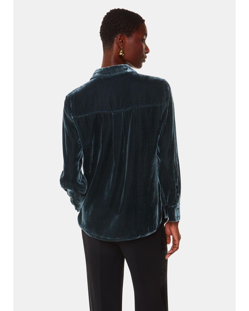 Whistles Blue Velvet Oversized Split Shirt