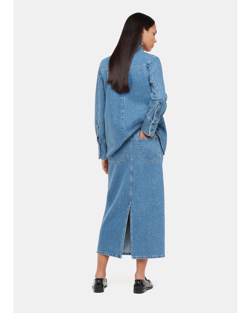 Whistles Blue Straight Midi Skirt