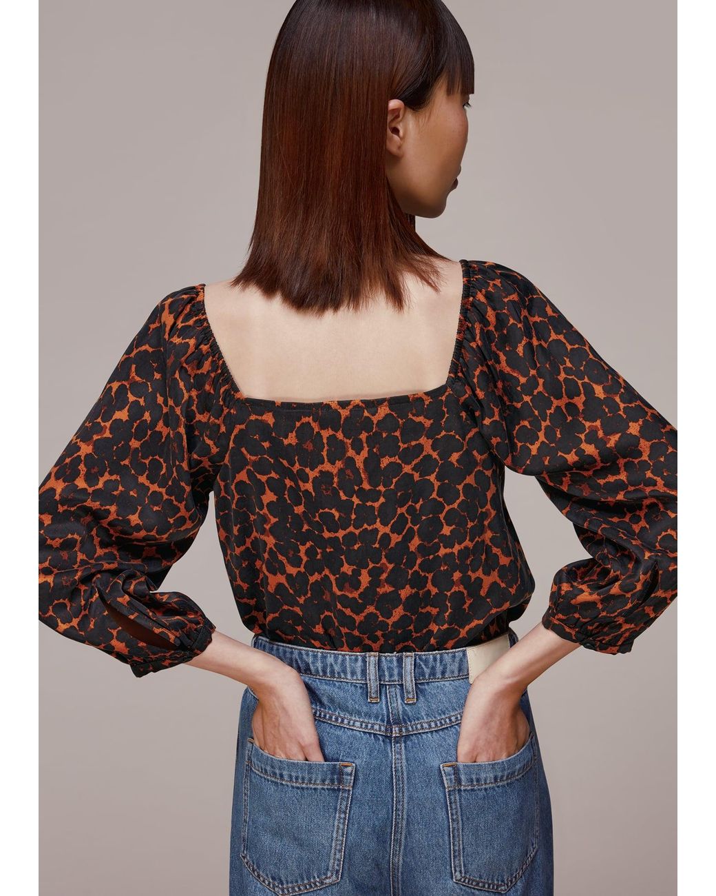 Whistles Brown Smudge Animal Blanche Top