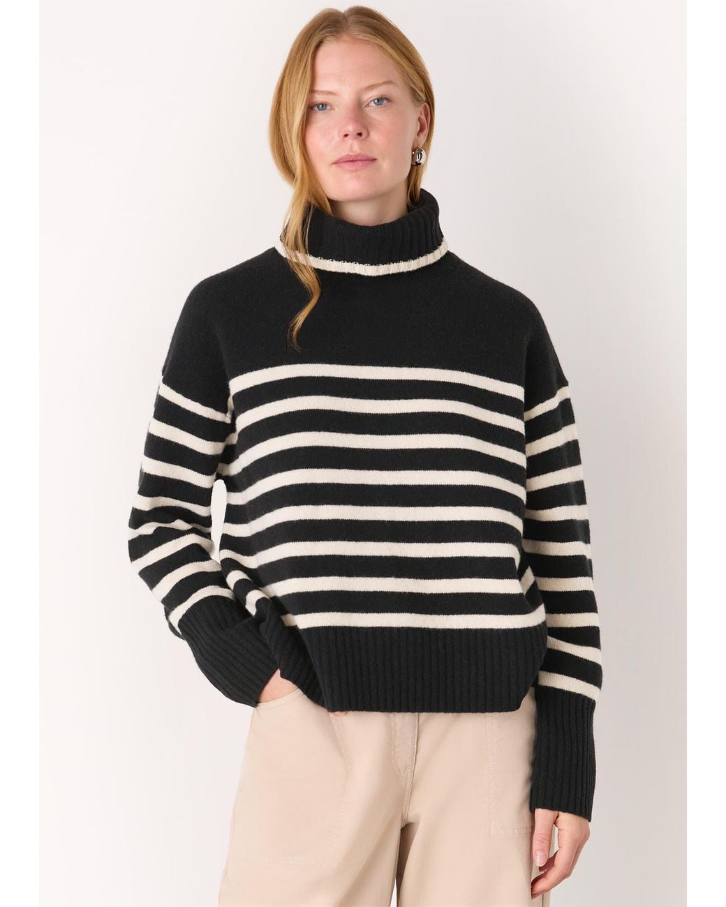 Whistles Black Stripe Wool Roll Neck