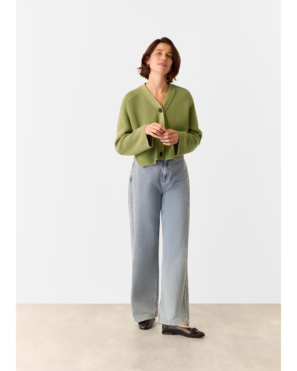 Whistles Green Nala Cotton Cardigan