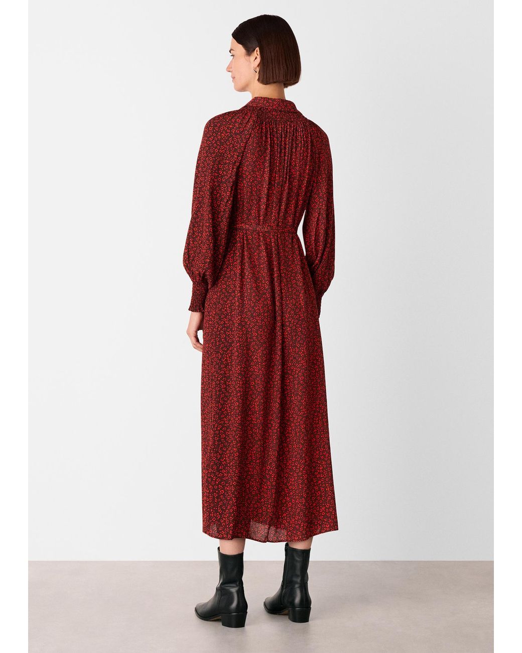 Whistles Red Pansy Dot Shirt Dress