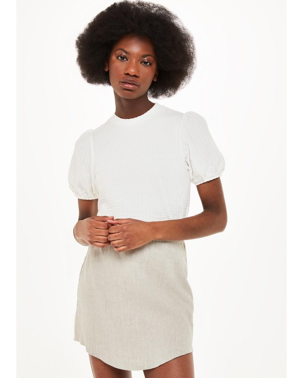 Whistles White Texture Puff Sleeve Top