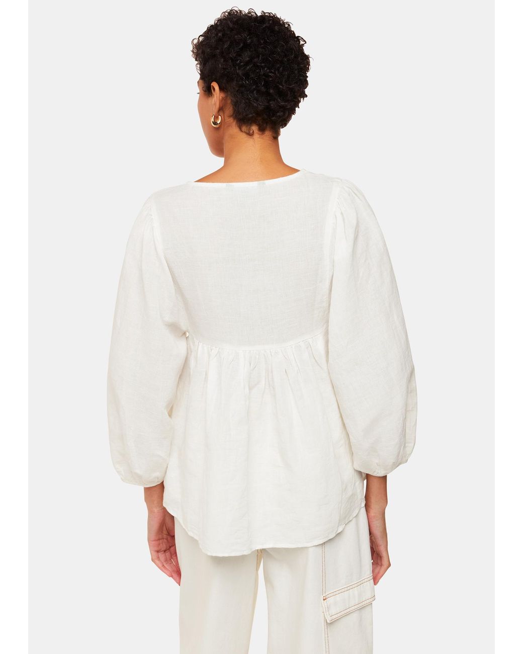 Whistles White Gloria Linen Blend Blouse