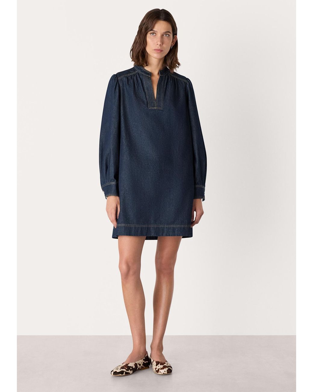 Whistles Blue Long Sleeve Shift Mini Dress