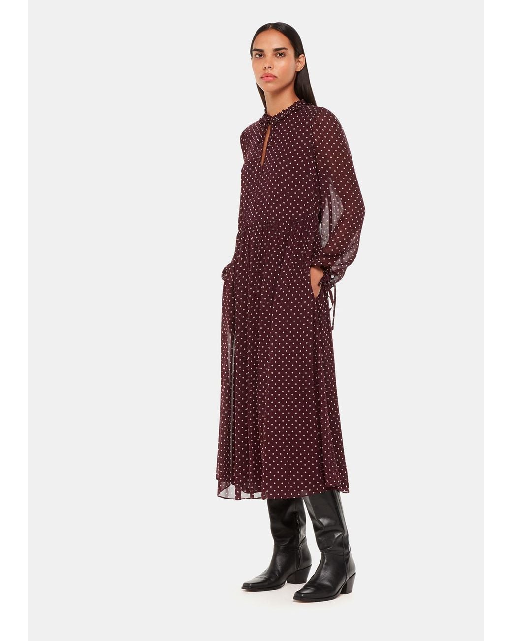 Whistles Red Spot Print Trapeze Midi Dress