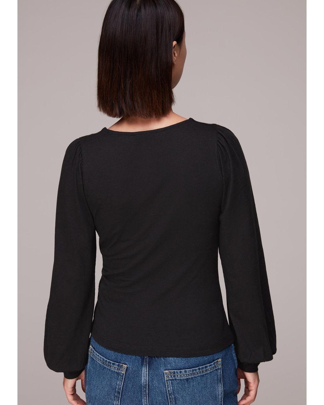 Whistles Black Amber V Neck Button Top