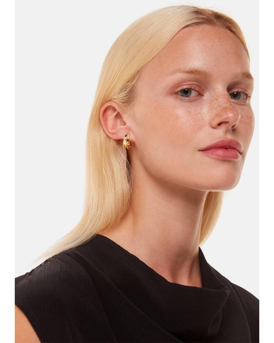 Whistles White Mini Bead Curved Earring