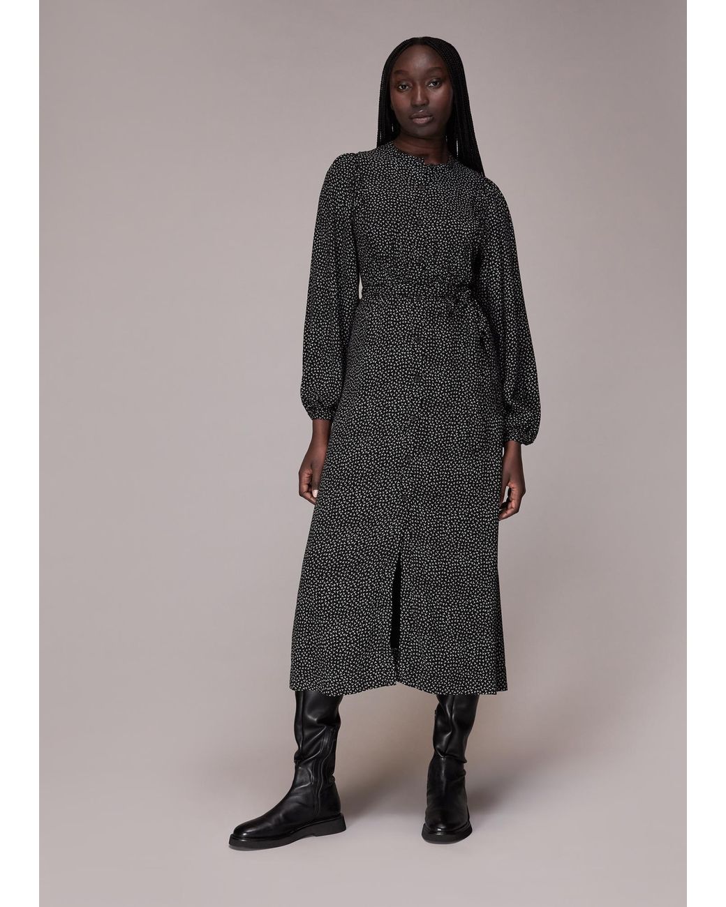 Whistles Gray Scattered Y Print Midi Dress