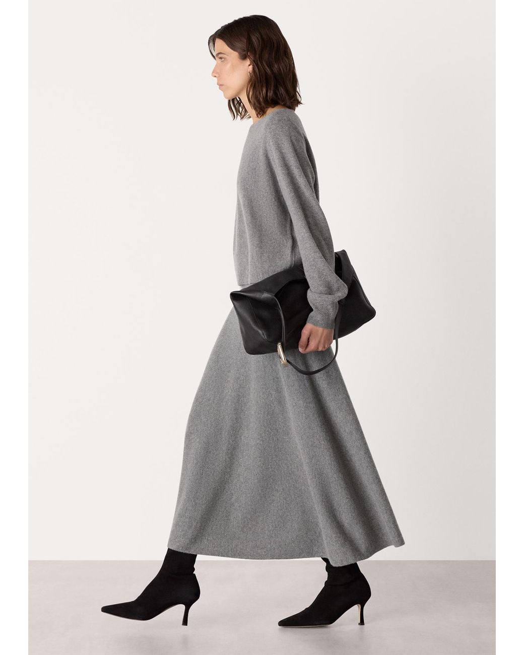 Whistles Gray Knitted Midi Skirt