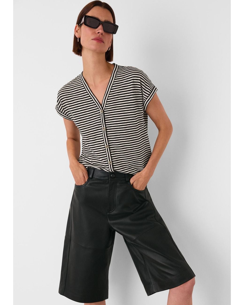 Whistles Black Jilly Stripe Button Top