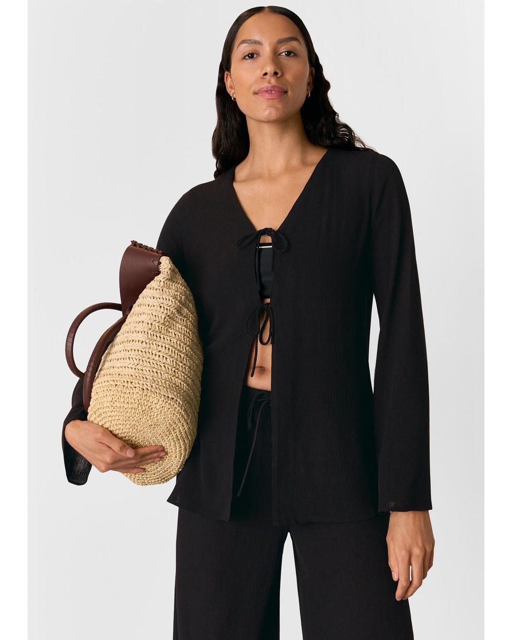 Whistles Black Beach Tie Front Top
