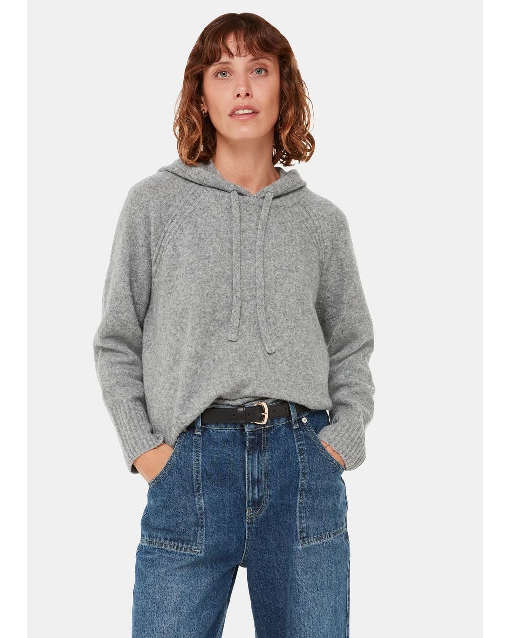 Whistles Blue Textured Hooded Sweater