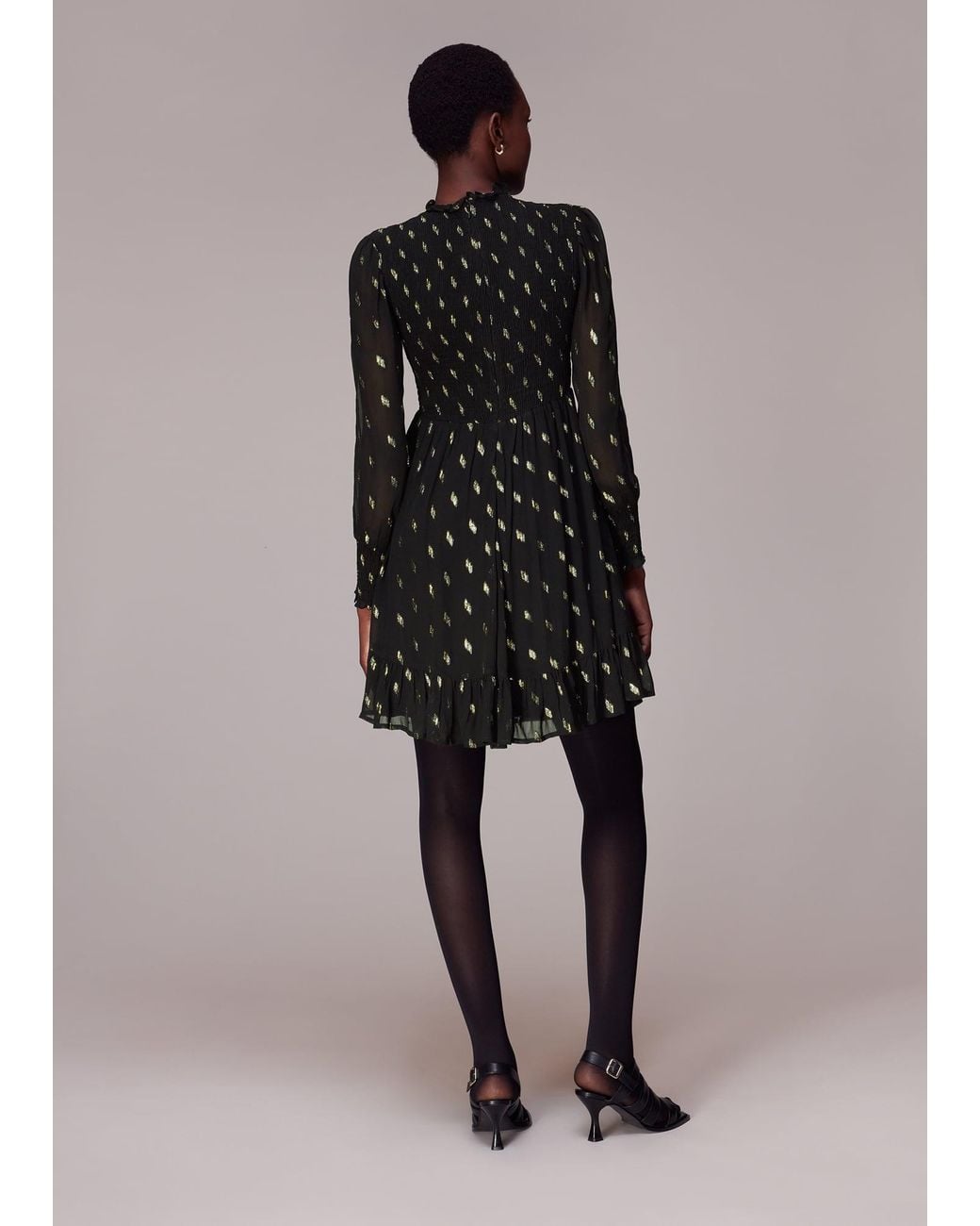 Whistles Multicolor Dobby Shirred Metallic Dress