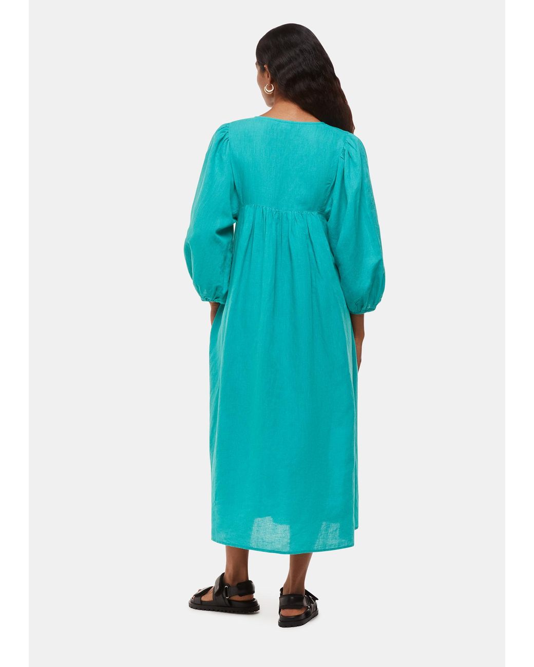 Whistles Blue Petite Gloria Linen Blend Dress