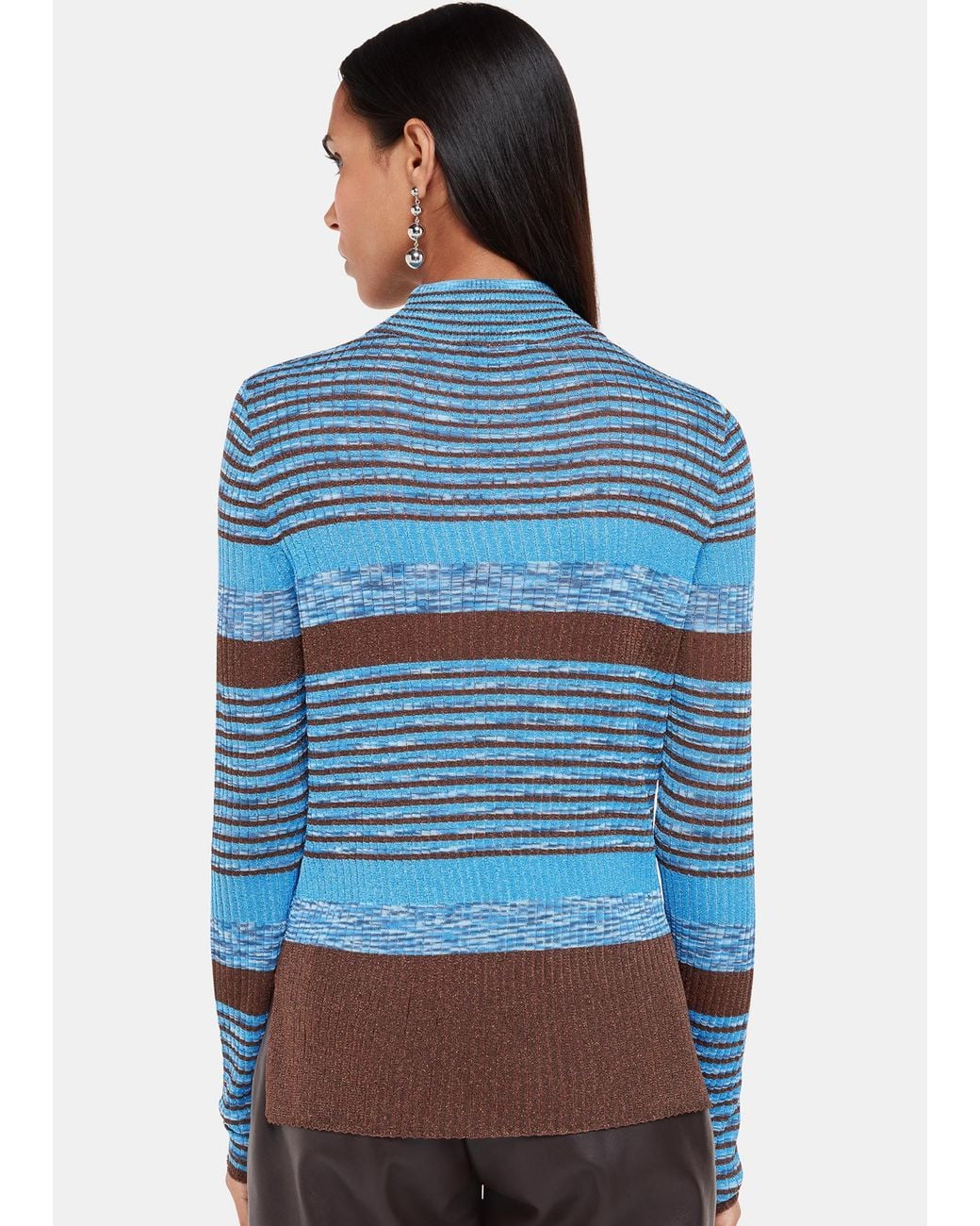 Whistles Blue Stripe Sparkle High Neck Knit